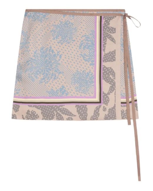 Dries Van Noten Natural Grometric-Pattern Wrap Mini Skirt