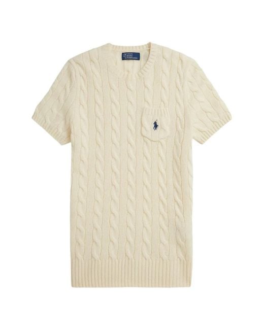 Polo Ralph Lauren Natural Cable-Knit Chest-Pocket Short-Sleeve Sweater