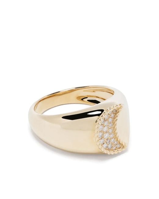 Yvonne Léon Natural 9Kt Chevalière Lune Diamond Signet Ring for men