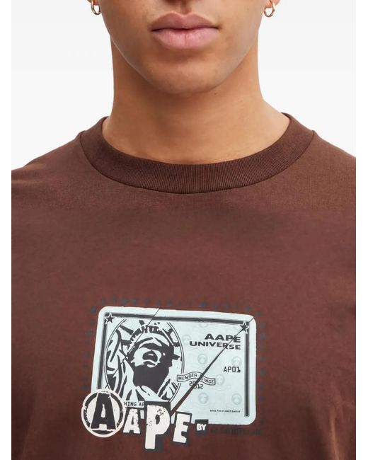 Aape By A Bathing Ape Brown Graphic-Print Long-Sleeve T-Shirt for men