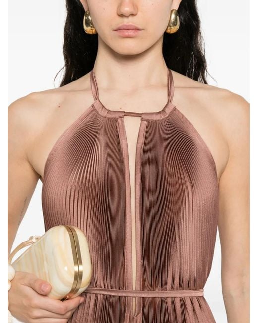 L'idée Brown Neckholder-Abendkleid mit Falten