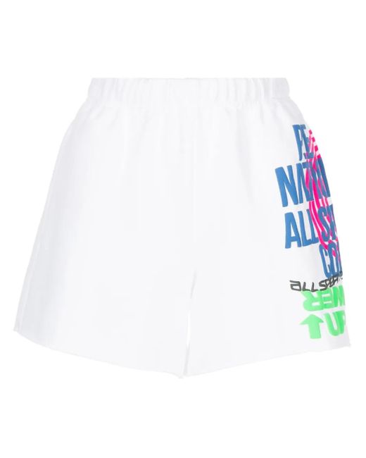 P.E Nation White Slogan-Print Elasticated-Waist Shorts