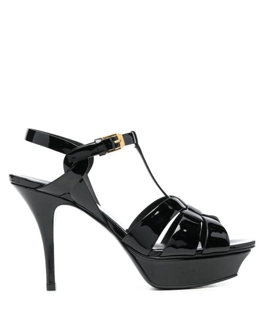 Saint Laurent Black Tribute Patent Leather Heel Sandals