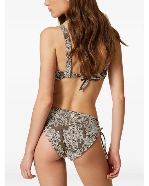 Twinset Gray Jacquard Bikini Bottoms With Pearls