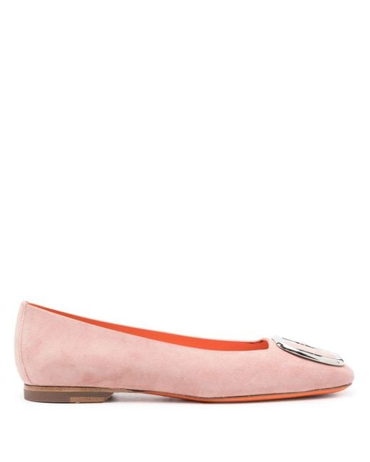 Santoni Pink Buckle-detail Suede Ballerina Shoes