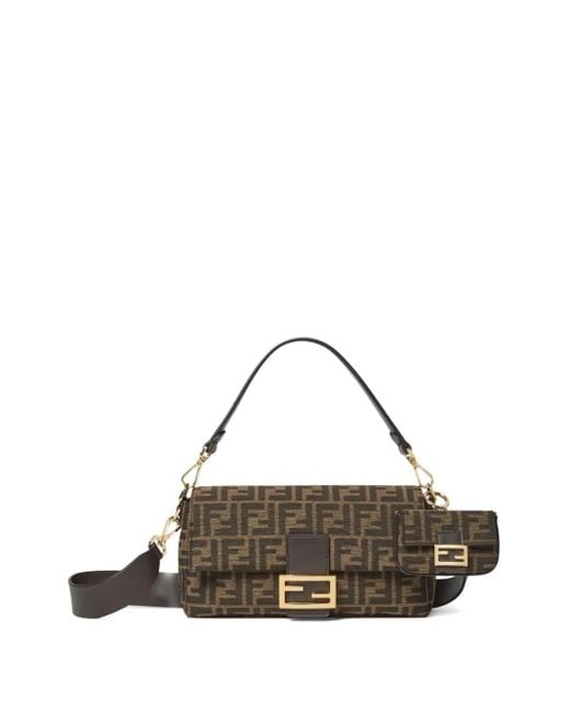 Fendi Brown Nano Baguette Schultertasche mit FF-Jacquard