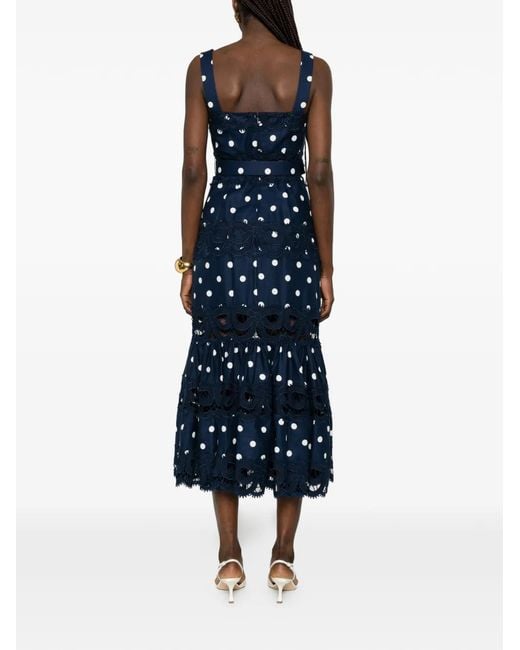 Self-Portrait Blue Polka Dot Linen Midi Dress