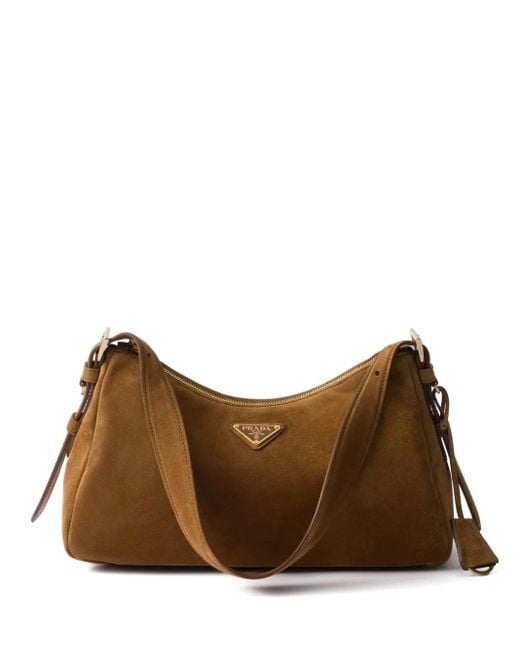 Prada Medium Suède Schoudertas in het Brown