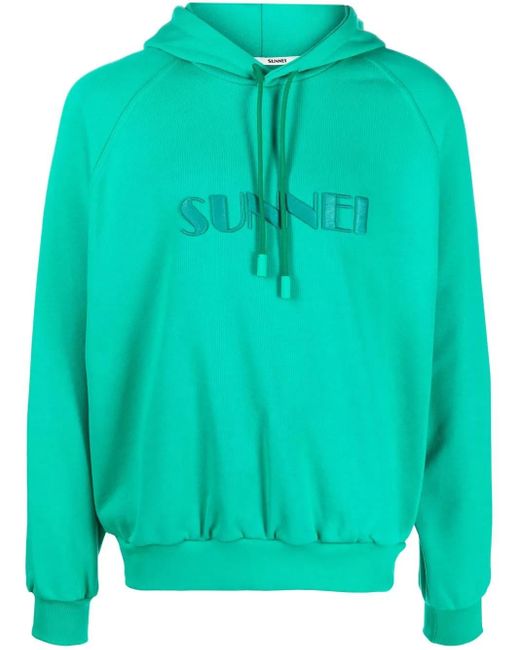 Sunnei Green Logo Drawstring Hoodie for men