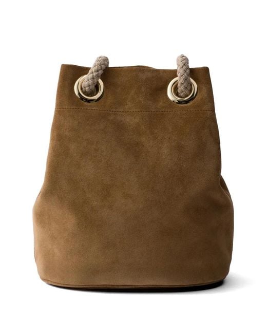 Prada Brown Small Mariner Suede Bucket Bag