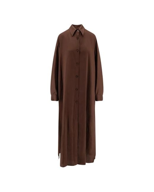 Hevò Brown Arigliano Button-Up Maxi Shirt Dress