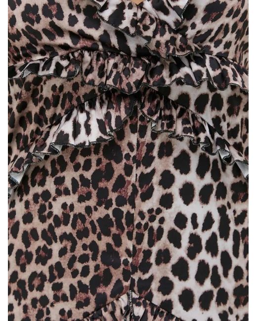 Vestido largo con volante y estampado de leopardo Notes Du Nord de color Brown