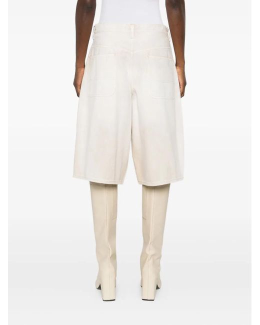 6397 White Panelled Washed-Effect Shorts