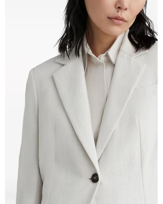 Brunello Cucinelli White Linen And Cotton Blend Single-breasted Jacket