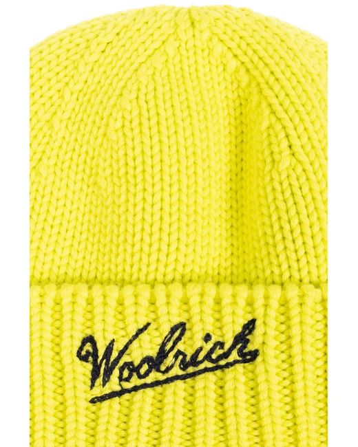Woolrich Yellow Logo-Intarsia Beanie for men