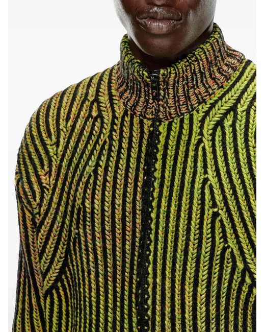 DIESEL Green Striped Ribbed Zip-Up Cardigan for men