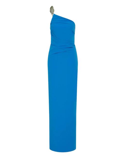 Rachel Gilbert Blue Antoinne Embellished One-Shoulder Maxi Dress