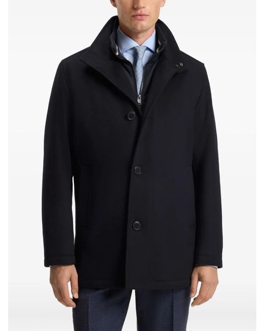 Boss Blue High-Neck Single-Breasted Coat for men