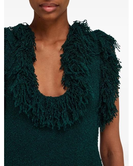 Ferragamo Green Fringed Silk-Blend Minidress