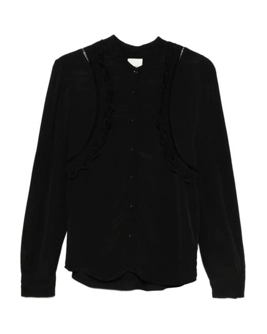 Isabel Marant Black Lace-Insert Long-Sleeve Blouse