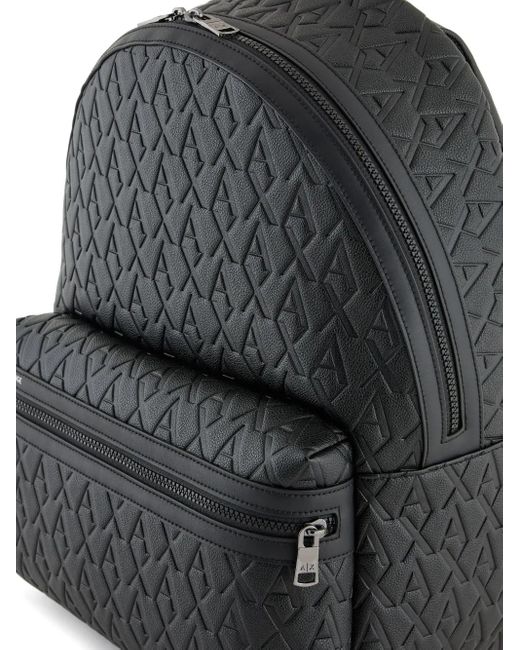 ARMANI EXCHANGE Black Monogram-Debossed Backpack for men