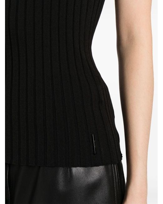 Calvin Klein Black Ribbed-knit Sleeveless Top