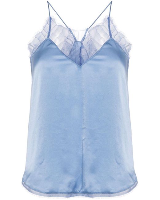 IRO Blue Berwyn Lace-trim Silk Top