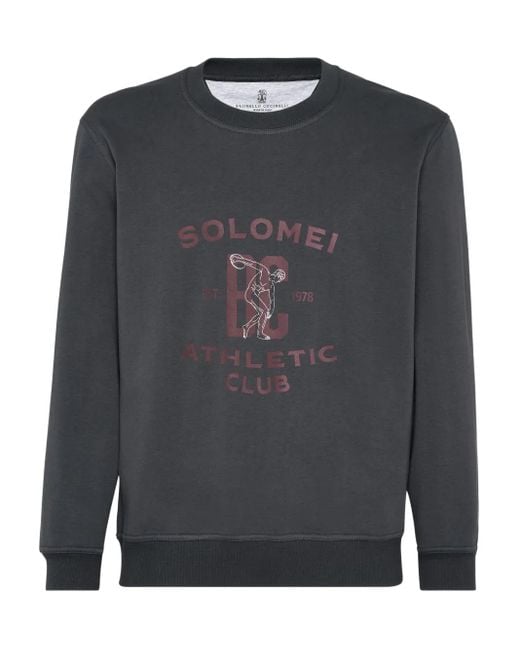 Brunello Cucinelli Gray Solomei Athletic-Club Print Sweatshirt for men
