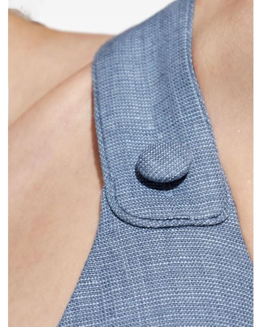 Posse Blue Button-Detailing Sleeveless Mini Day Dress
