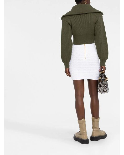 Balmain White Fitted Tweed Mini Skirt