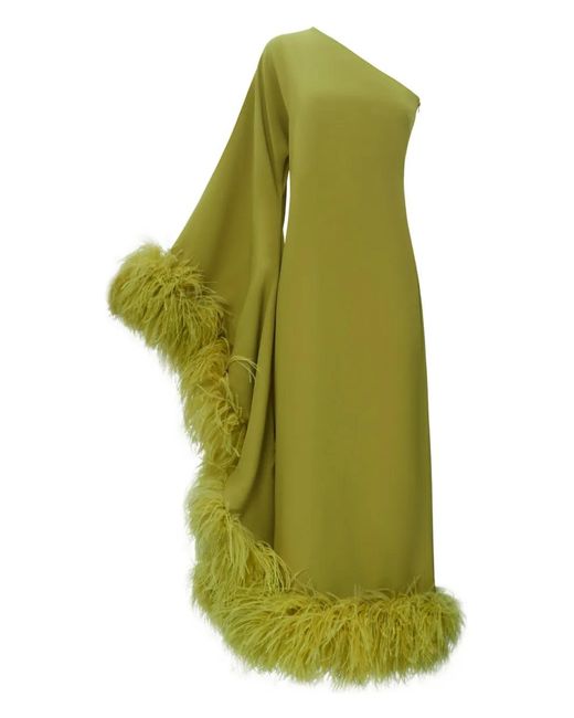 ‎Taller Marmo Green Baler Feather-Trimmed One-Shoulder Maxi Dress