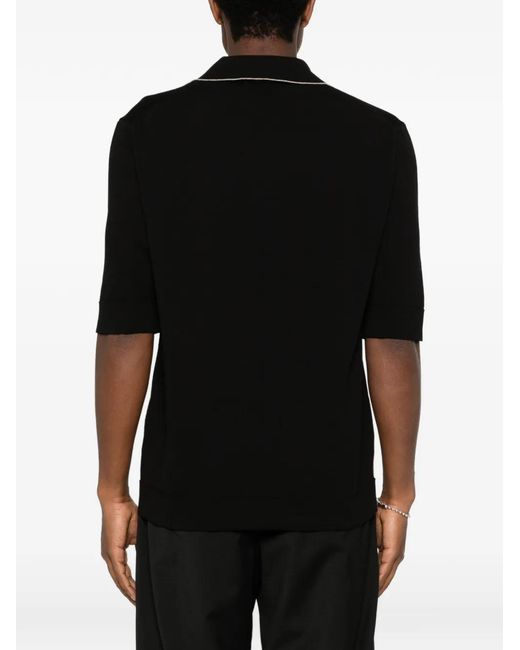 Lardini Black Contrast-Trim Open-Collar T-Shirt for men