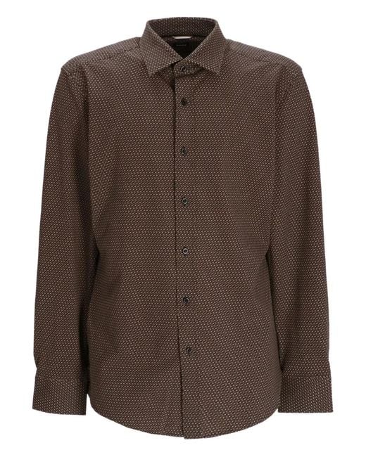 Boss Brown Geometric-Print Cotton Shirt for men