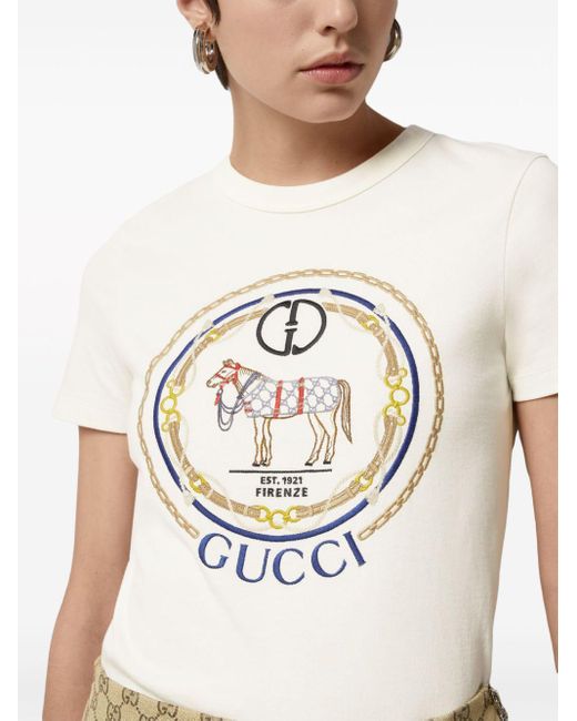 Gucci White Logo-embroidered Cotton T-shirt