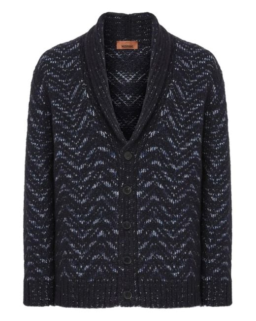 Missoni Blue Wave-Pattern Shawl-Collar Cardigan for men
