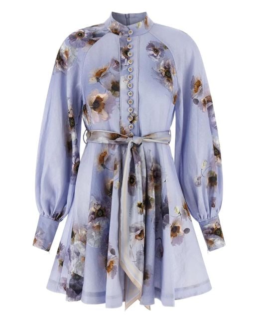 Zimmermann Buttoned Floral Print Dress Blue