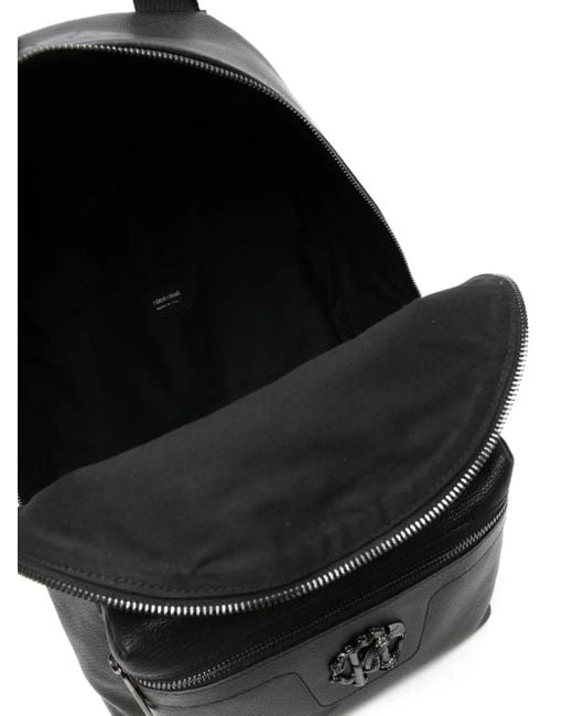 Roberto Cavalli Black Mirror Snake-Plaque Leather Backpack for men