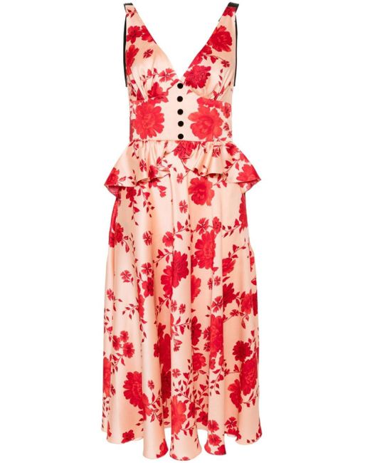 Parlor Red Floral-print Midi Dress