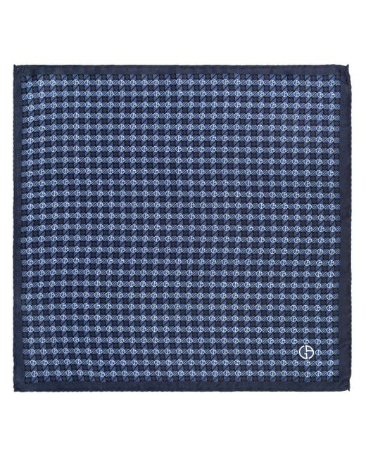Giorgio Armani Blue Monogram-print Silk Pocket Square for men