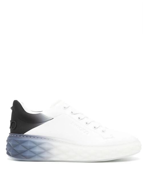 Jimmy Choo White Diamond Maxi Brand-Embellished Leather Low-Top Trainers
