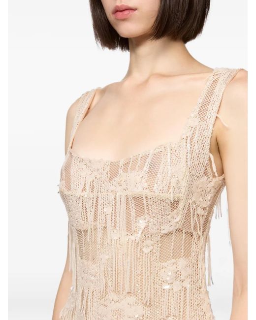 Atu Body Couture Natural Sequin-Embellished Corset-Style Bodysuit