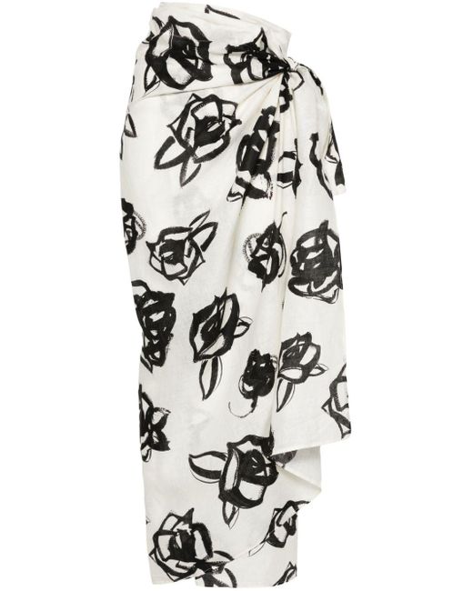 MSGM White Floral-print Linen Maxi Skirt