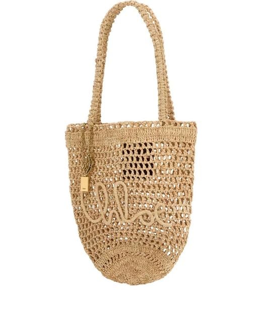 Chloé White Small Summer Banana Raffia Tote Bag