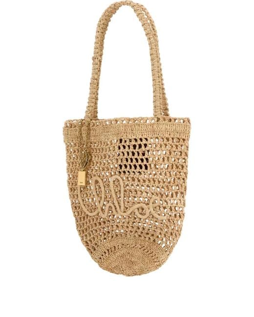 Chloé White Small Summer Banana Raffia Tote Bag