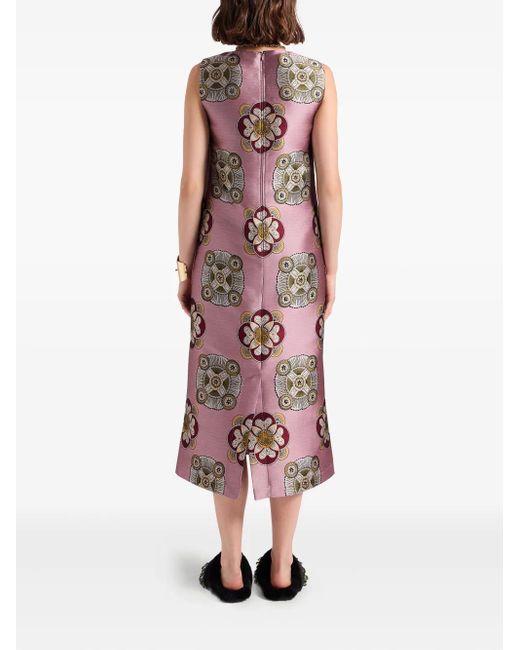 LaDoubleJ Purple Floral-Print Sleeveless Midi Dress