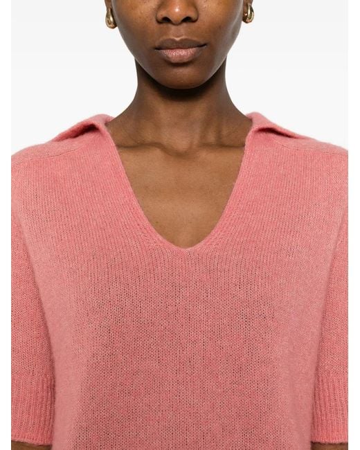 Bompard Pink V-Neck Short-Sleeve Polo Top