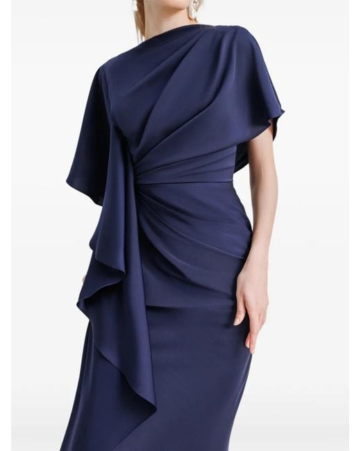 Gemy Maalouf Blue Draped Ruffled Gown