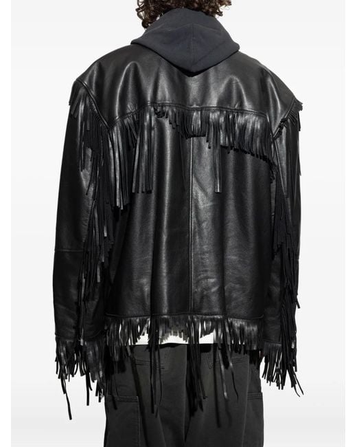 Balenciaga Black Fringed Leather Jacket for men