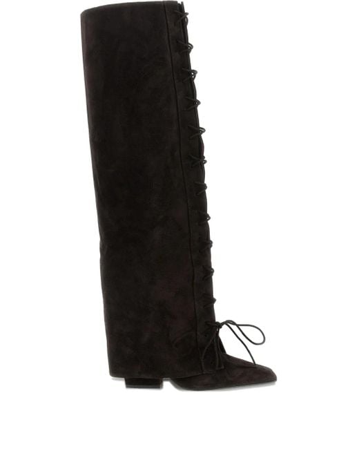 Paris Texas Black 100M Jane Fold Over Lace-Up Boots