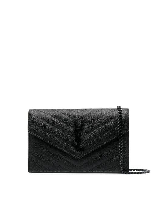 Saint Laurent Black Cassandre Leather Wallet-on-chain